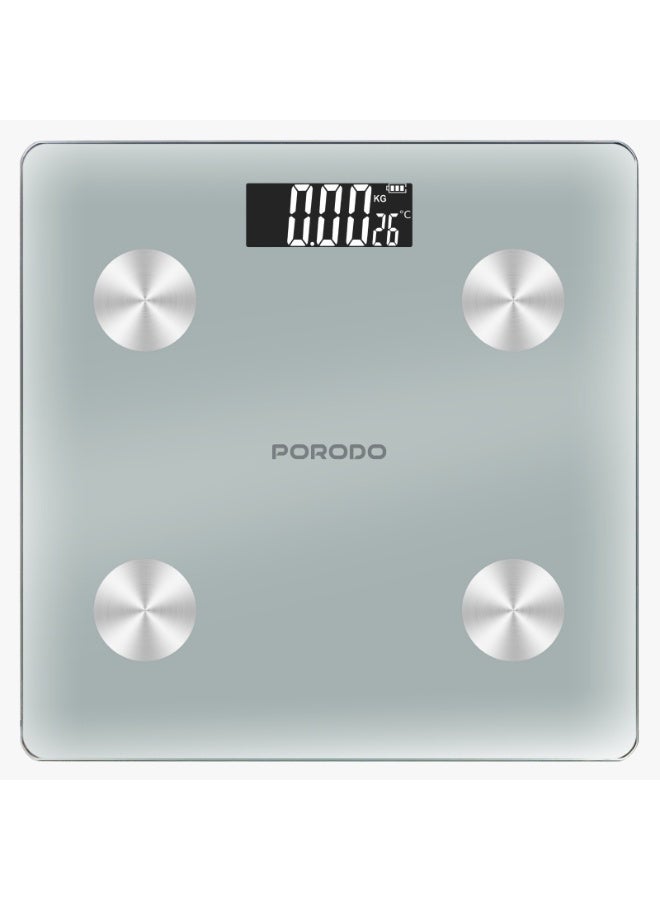 porodo Scale Gravis Smart Body Fast & BMI Scale with Bluetooth Sync & Auto On/Off / Digital Display / High precision Sensors / 180Kg Weight Capacity / 15 Body Metrics - White - Image 1